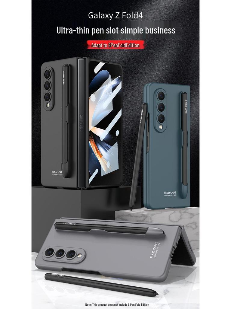 Frosted Pure Color Pen Slot Protective Case for Samsung Fold4