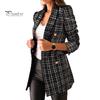 Winter Coat Women Autumn Blazer Lapel Cardigan Long Sleeves Double-breasted Slim Fit Lady Warm Casual Thick Plaid Print for Work