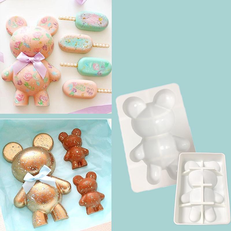 Large Size 3D Surprise Bear Breakable Chocolate Silicone Mold DIY Creative Mousse Cake Mould For Cake Decorating Tools Bakeware