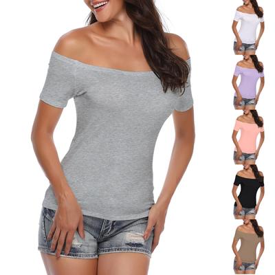 Women's Fashion Slim Fit Off Shoulder Short Sleeve T-Shirt Top