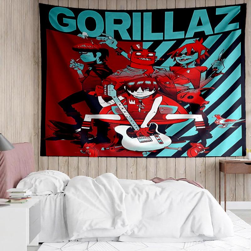G-Gorillaz Band Tapestry for Bedroom Aesthetic Classroom Tapestries Wall Hanging for Living Room Dorm Office,Ideal Creative Gift