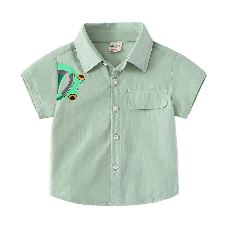 Boys' FROG Short-Sleeved Shirt Summer Children's Short Sleeve Shirt K-style Casual Children Lapel Half Sleeve Tops