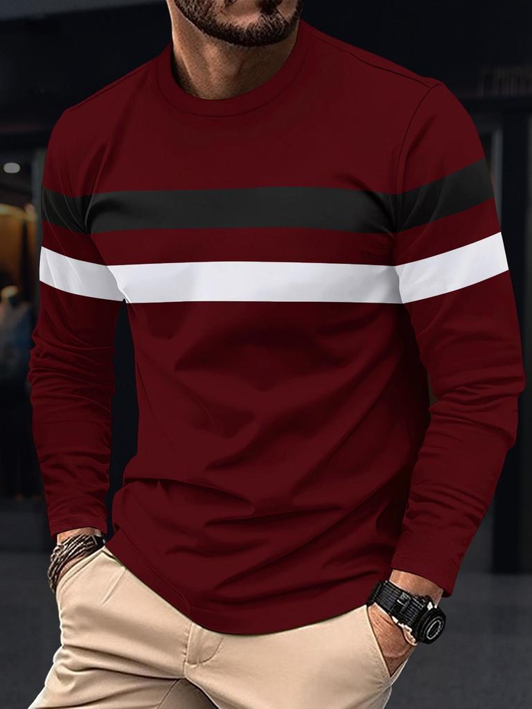 Men's Color Block Casual Round Neck Long Sleeve Sports T-shirt
