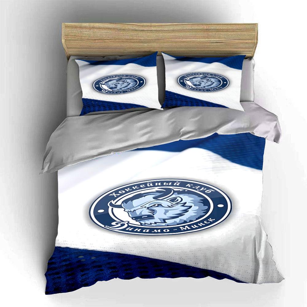 Hockey Club Blue Bison Emblem Design Print Bedding Set Duvet Cover Pillowcases (1* Duvet Cover 2* Pillowcases Do Not Include Comforter)
