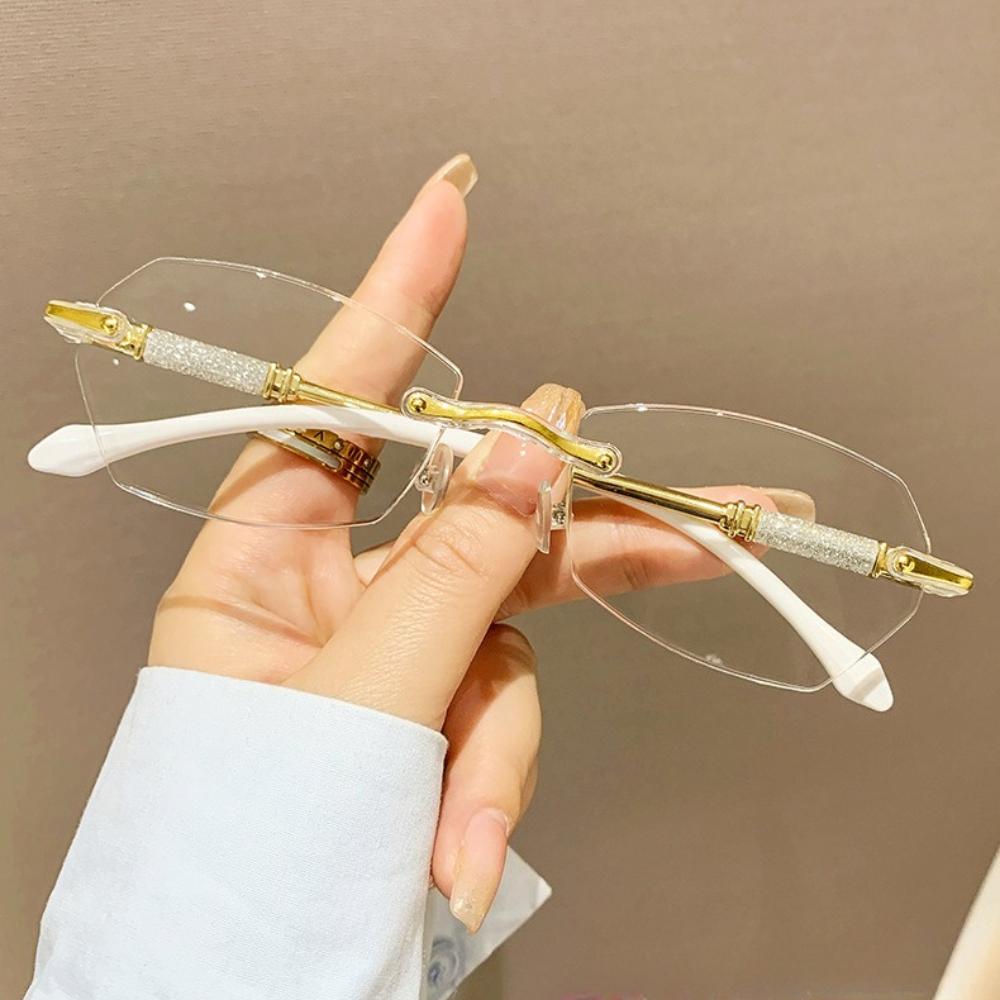 Fashionable Retro Glasses for Women Frameless Anti Blue Light Reading Glasses Ultra Light Eye Protection Reading Eyewear