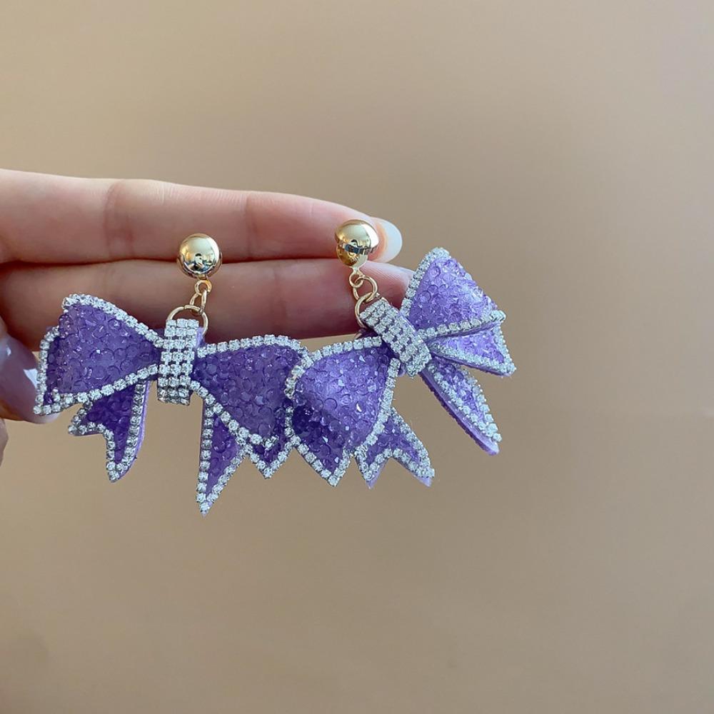 Ear Jewelry Sweet Stud Earrings Light Luxury Bowknot Dangle Earrings Crystal Bow Earrings Gifts
