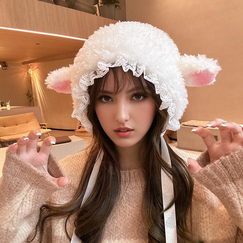 1 szt. Miękki kapelusz z rogami jagnięcymi do fotografii, różne przebrania, wygodny w podróży, uroczy, ciepły, przyjazny dla skóry, codzienny, bawełniany, słodki