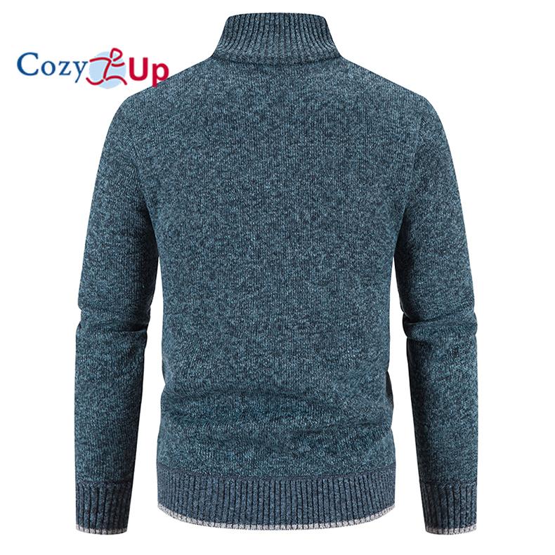 Cozy up Herren Strickjacke mit kleinem Stehkragen und dickem Samt