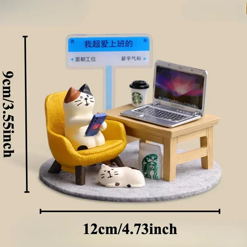 Cute Working Cat Resin Ornaments DIY Office Scene Creative Desktop Decoration Original Design Miniatures for Bookshelf Decor New