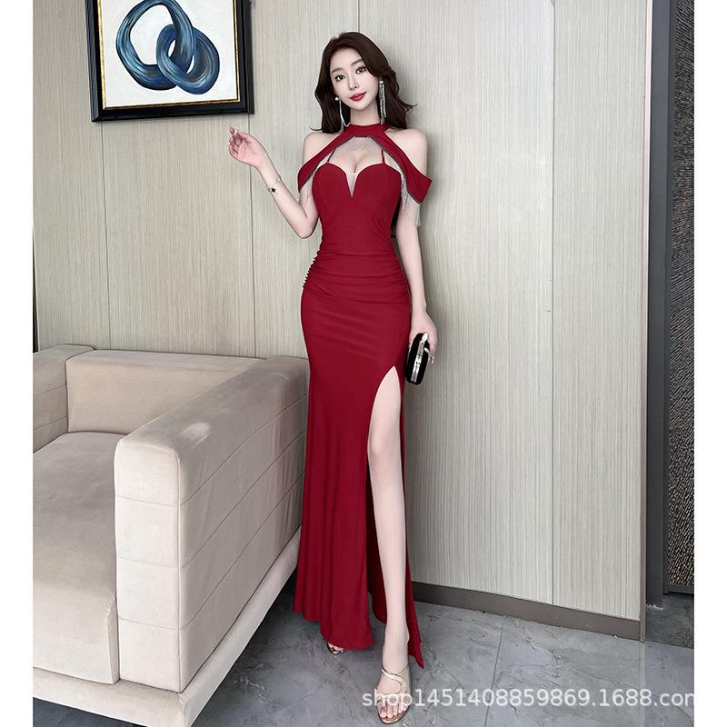 

Elegant Low-Cut Bodycon Dress for Nightclubs & Bars XL вина червоного кольору