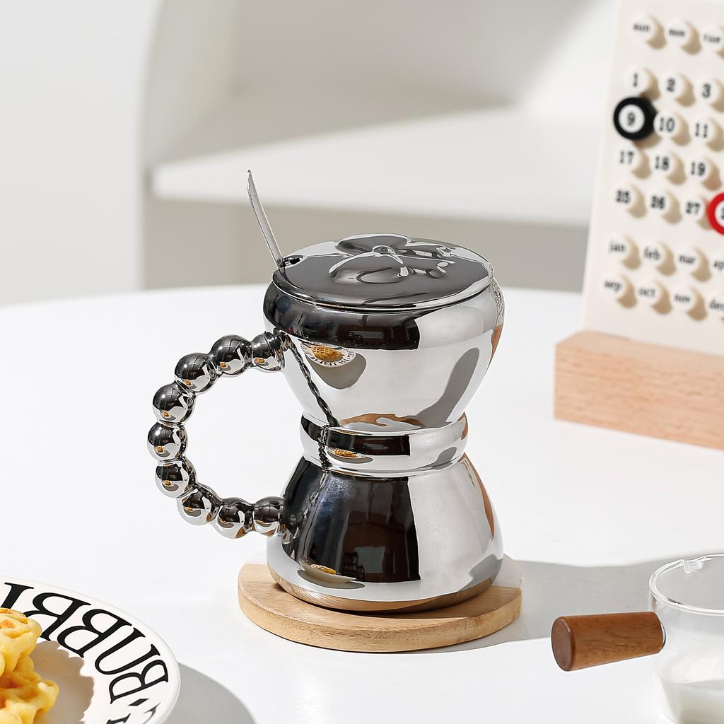 Lekki luksusowy kubek ceramiczny z pokrywką łyżeczką torebką z kokardą kubek do kawy kubek do picia dla pary kubek biurowy gospodarstwa domowego szczelny