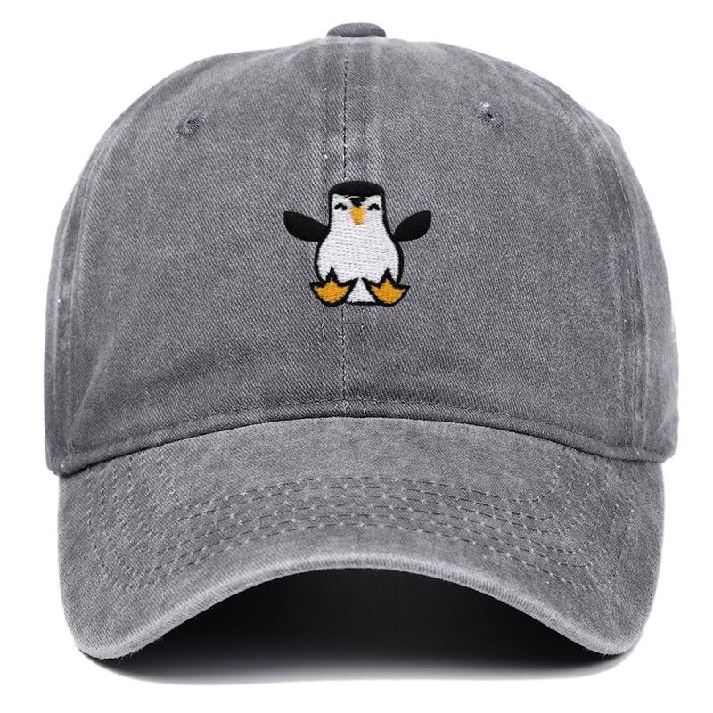 Vyšívaná tučňáčí baseballová čepice - Unisex Retro měkký kšilt Sluneční klobouk