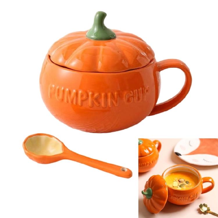 Ceramic Pumpkin Shape Mug With Lid Coffee Cup Halloween Dinnerware Perfect For Autumn Drink Decoration