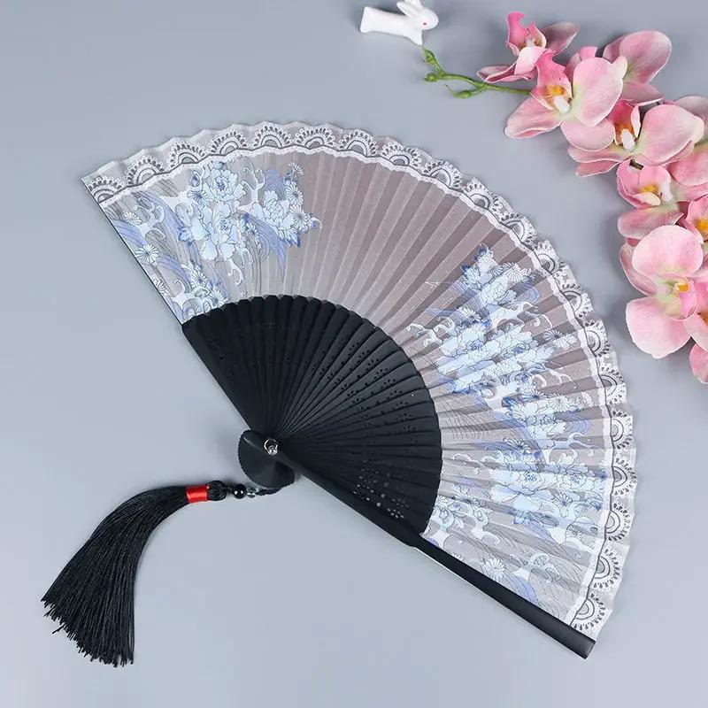 Vintage Chinese Style Portable Folding Fan Party Wedding Dance Hand Fans Summer Bamboo Craft Gift Room Decoration Ornaments New