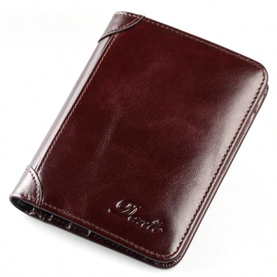 Porte-cartes homme vertical rétro en cuir véritable anti-vol RFID première couche de peau de vache