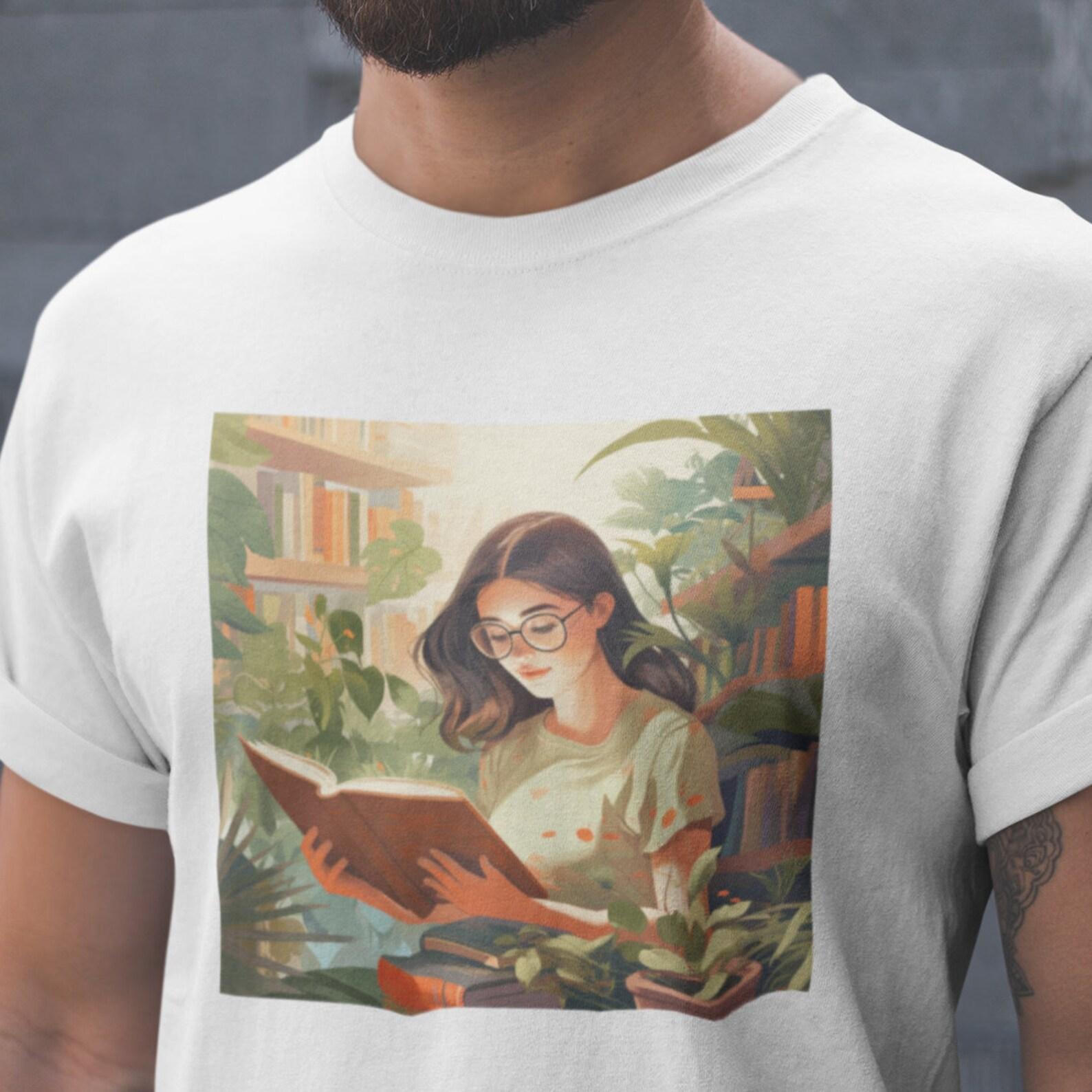 Bookworm Beauty T-Shirt: Literary Lady Reading, %100 Cotton XL