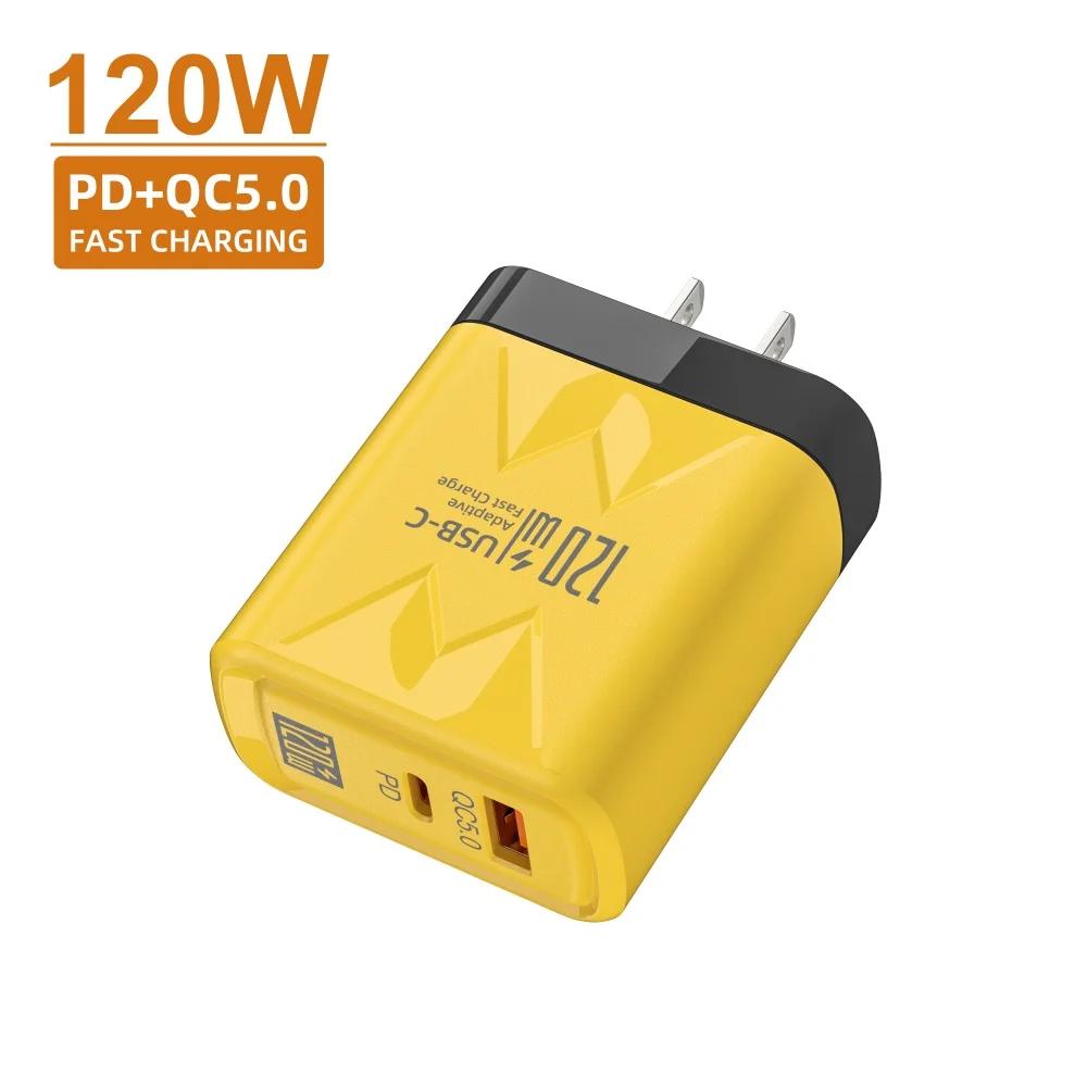 

120 Вт GaN USB C быстрое зарядное устройство PD QC3.0 настенный адаптер для iPhone Samsung Xiaomi Redmi быстрая зарядка EU/US вилка телефон зарядное устройство типа C US Yellow
