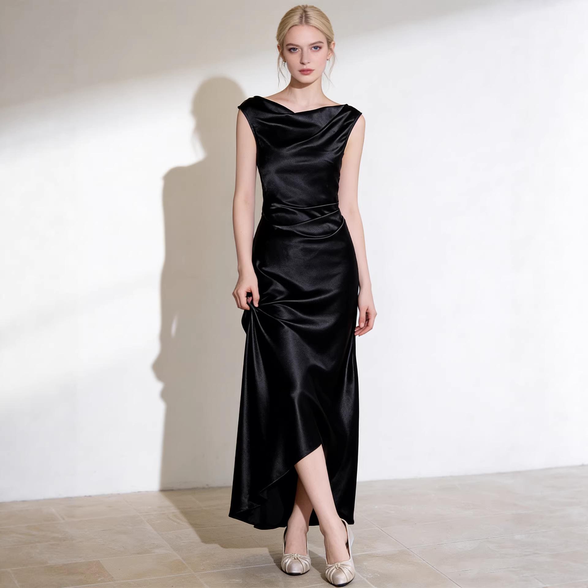 Haute Couture French Satin Draped Neck