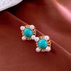 Vintage Artificial Stone Imitation Pearl Round Geometric Silver Needle Stud Earrings French Ins Earrings