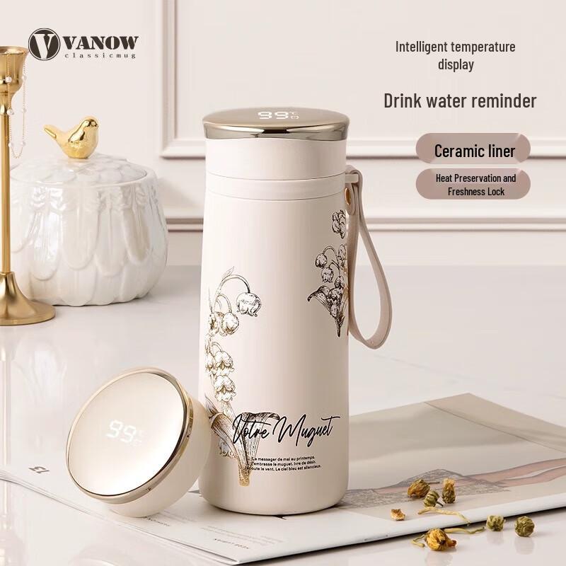 Vanow Lily of the Valley Smart Temperature Display Ceramic Insulated Mug