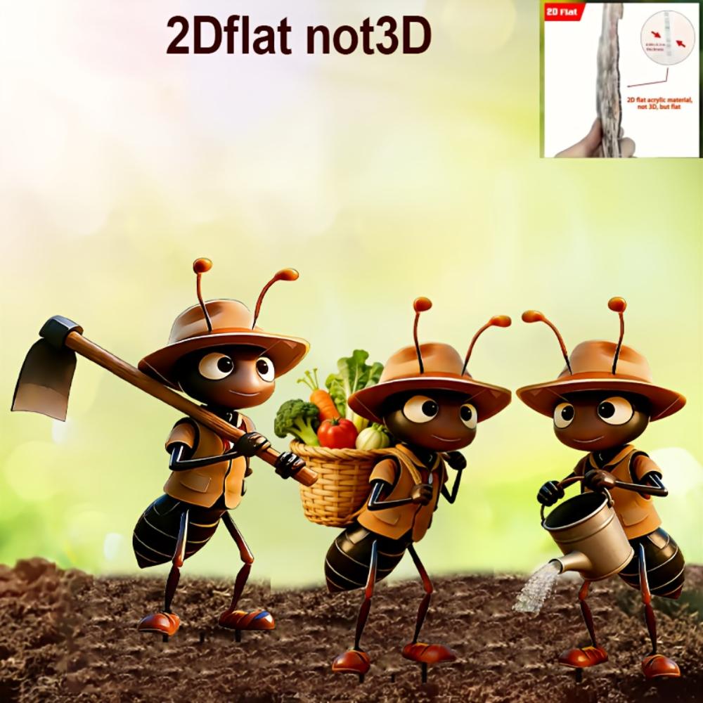 2D Flat Printed Ant Garden Stakes, 2/3Pcs Cute Acrylic Outdoor Decor for Garden Lawn Planter Yard Fence Festival Gifts