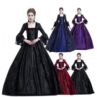 Women Vintage Retro Gothic Long Sleeve Hooded Dress Long Gown Dresses