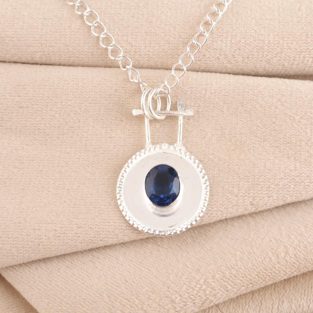 London Blue Topaz Gemstone 925 Sterling Silver Jewelry Handcrafted Pendant 1.4" PP-57-1