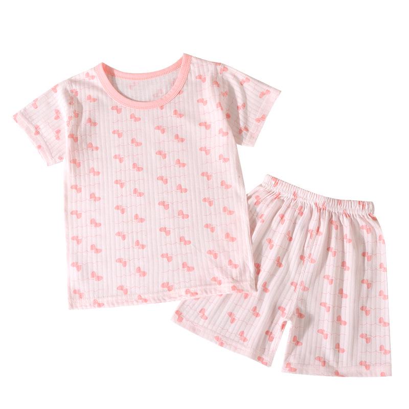 Kids' Summer Jacquard Pajama Set: Short-Sleeved Shirt and Shorts for Boys and Girls