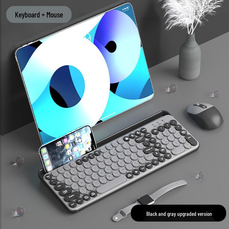 Retro Round Keycap Dual-Mode Wireless Bluetooth Keyboard & Mouse Set for Laptop, Desktop, Mobile, and Tablet
