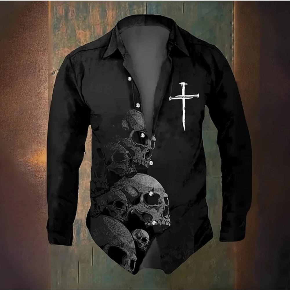 Men's Geometric Pattern Printed Long Sleeve Shirts Casual Cardigan New Button Holiday Fashion Shirts