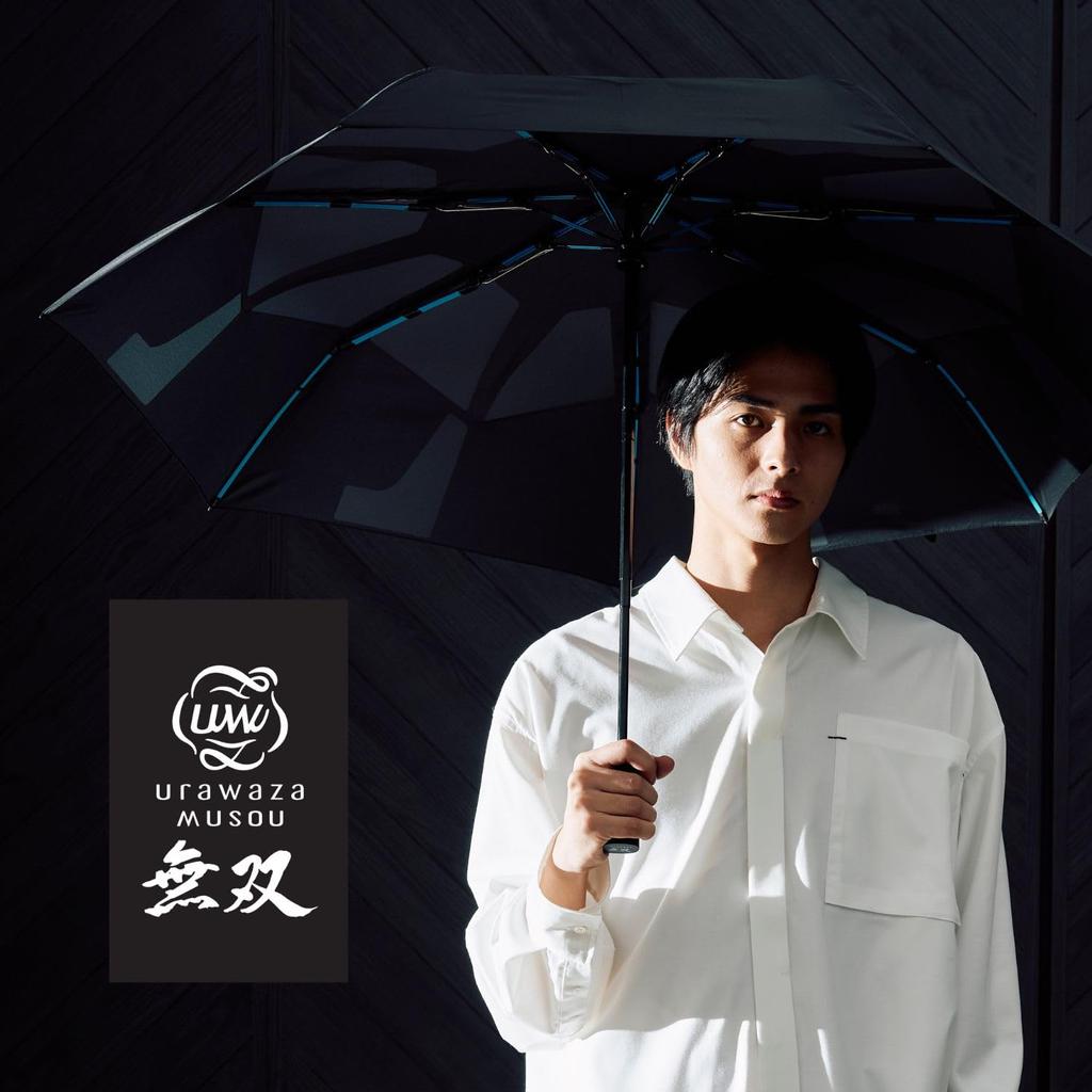 urawazaMUSOU Automatic Folding Umbrella in 3 10392 Dark Gray [Moonbat] Open/Close [Folds Seconds] Men's