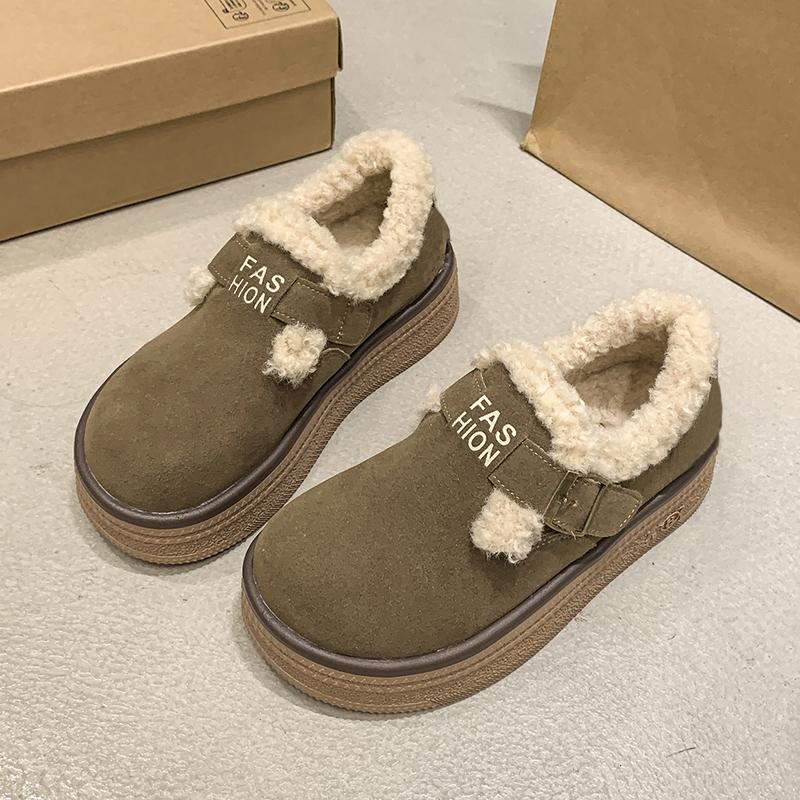 Fashion New Non-slip Winter Warm Short Plush Women's Shoes Outdoors Flat with 2024 Hot Sale Outdoors Buckle Round Head Ladies Shoes