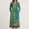 Kadınlar İçin Elbise Uzun Boho Plaj Elbisesi Zarif Maksi Elbise V Yaka Uzun Kollu Cepli Elbise