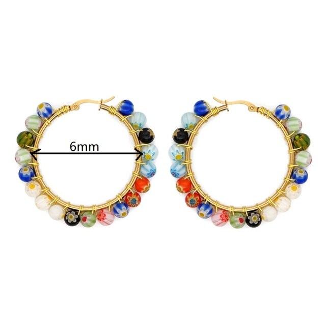 Crystal Earring For Women Boho Jewelry Trendy Natural Stone Pearl Jewellery Bohemian Ear Ring Gold Circle Hoop Earrings