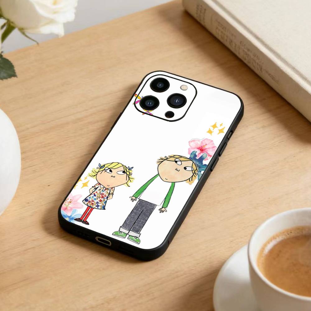 D-Charlie and Lola Cartoon Phone Case For iPhone 17 16 15 14 13 12 Max Plus Silicone Black Cover