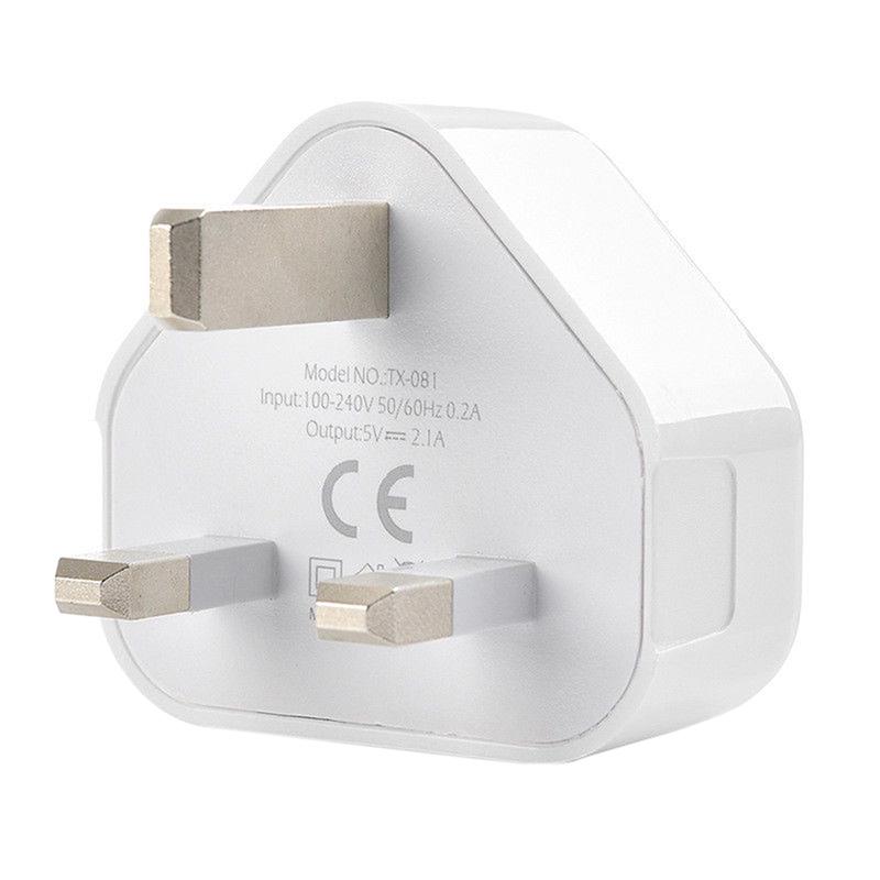 Mains 3 Pin Plug Usb Adaptor Wall Charger Travel Charging Cable For Iphone Samsung