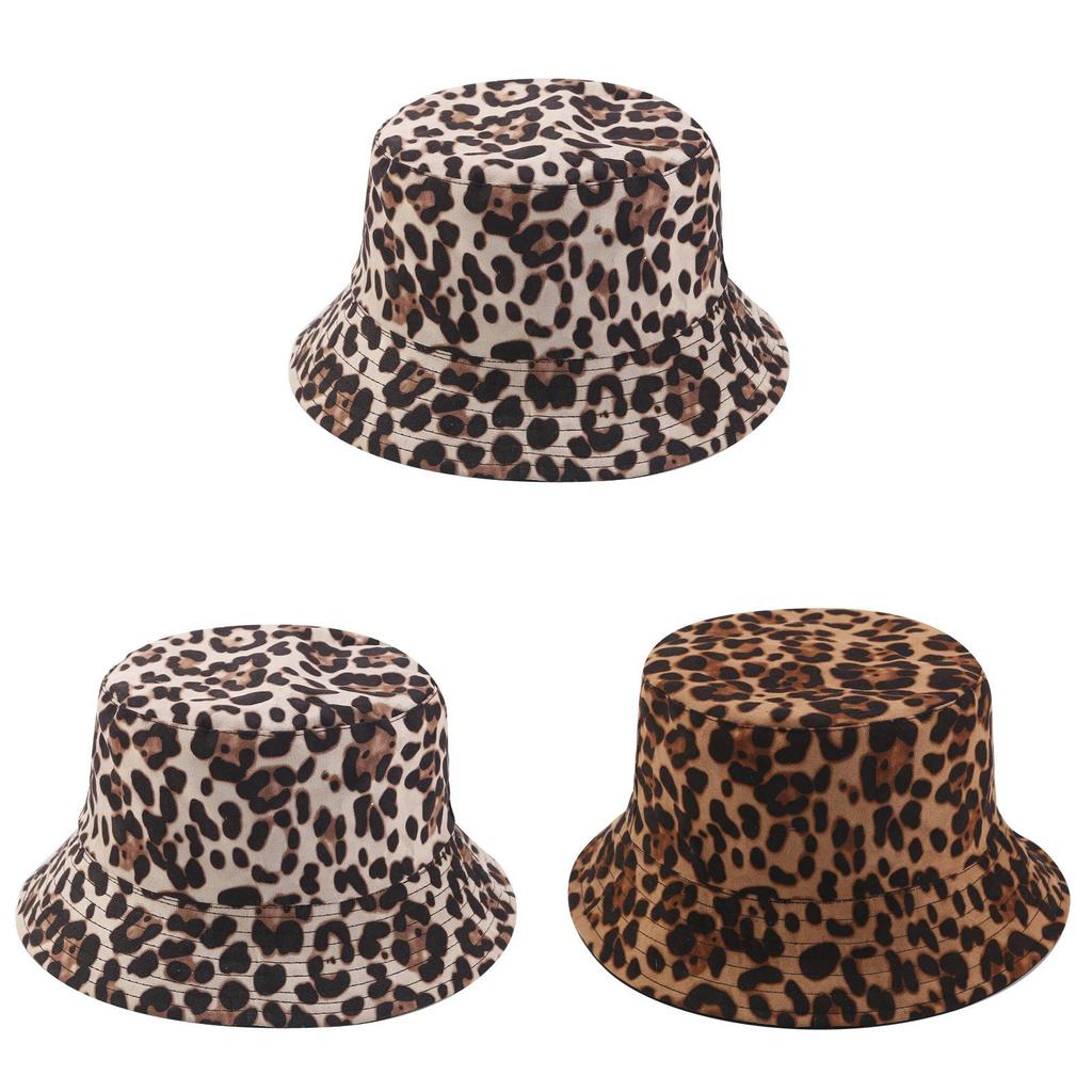 Trendy Leopard Print Fisherman Hat With Wide Brim For Spring Outdoor Sun Protection