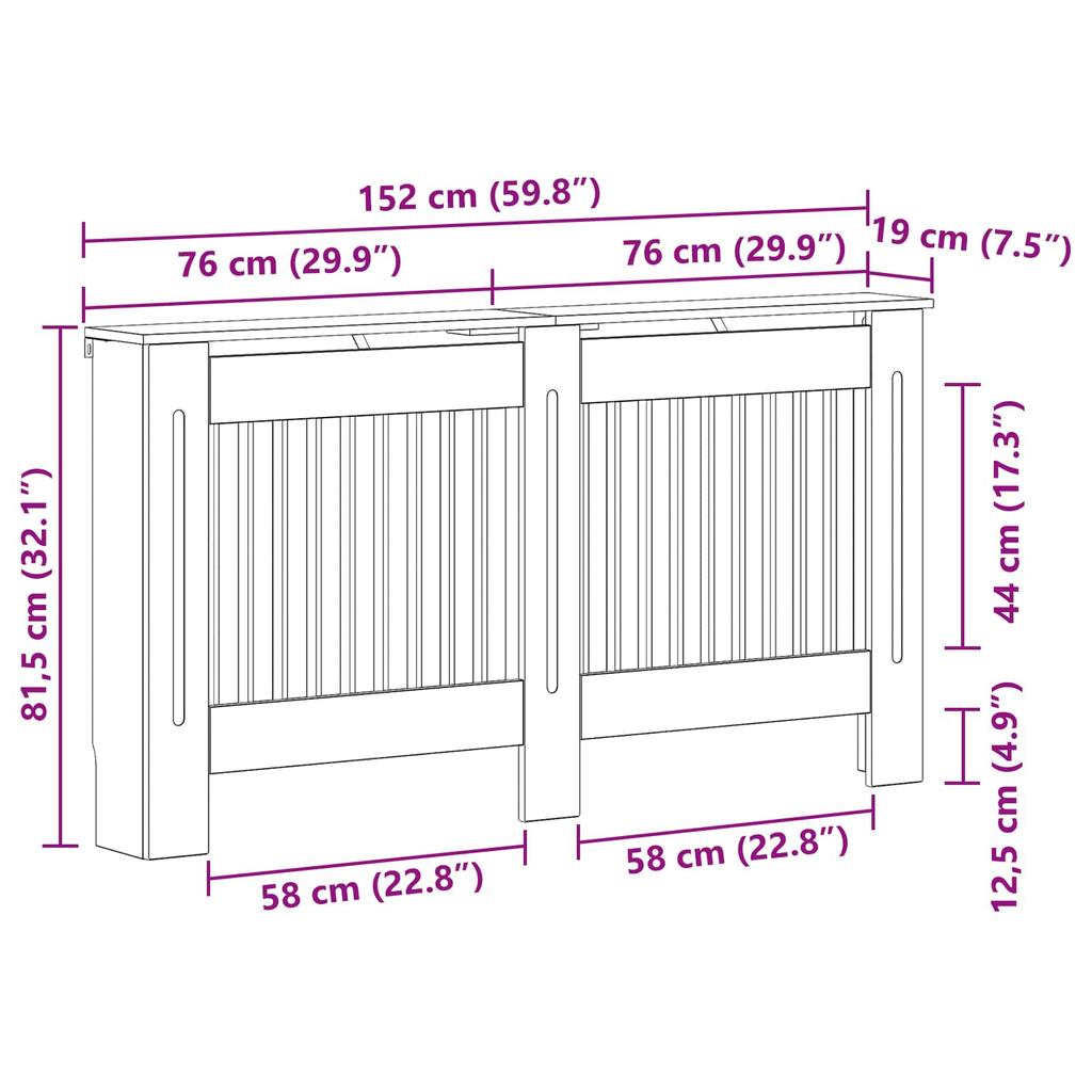 Radiator Cover High Gloss White 152 x 19 x 81.5 cm