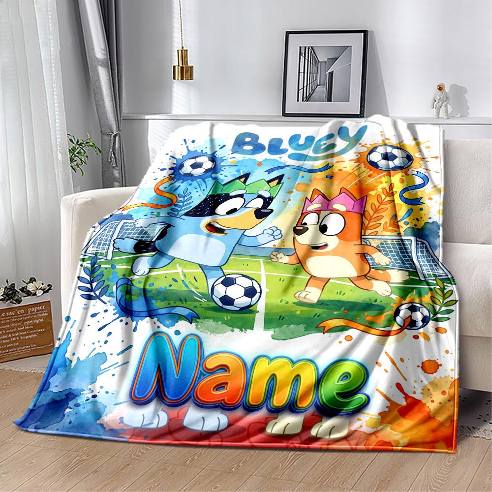 Soccer Fun Bluey Customize Text Blanket Throw Personalized Blanket Soft & Cozy Versatile for Bed Office Chair Couch Seaside Four Seasons Universal