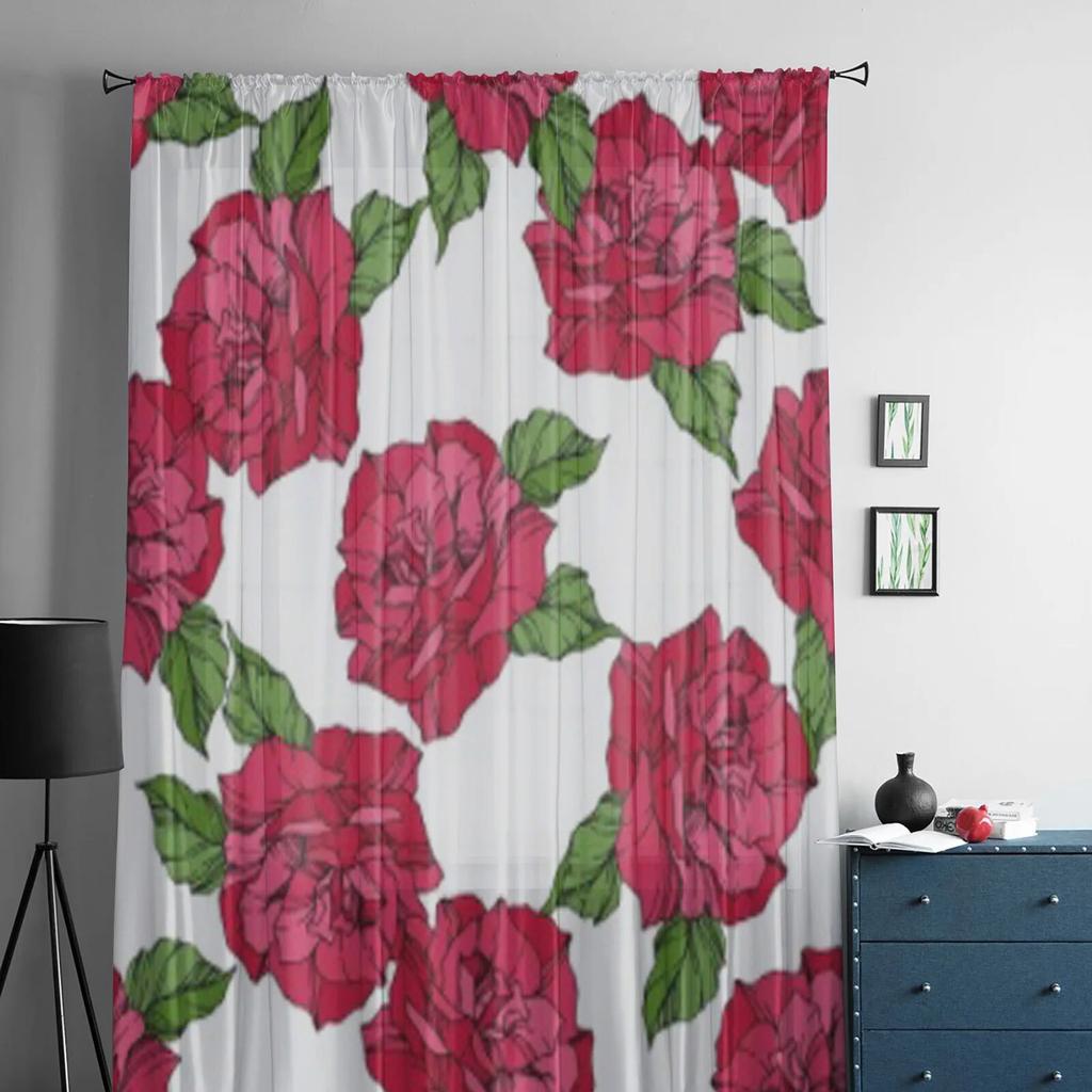 Spring Leaf And Flowers Sheer Curtains For Living Room Modern Fashion Valance Curtains For Kitchen Tulle Curtains