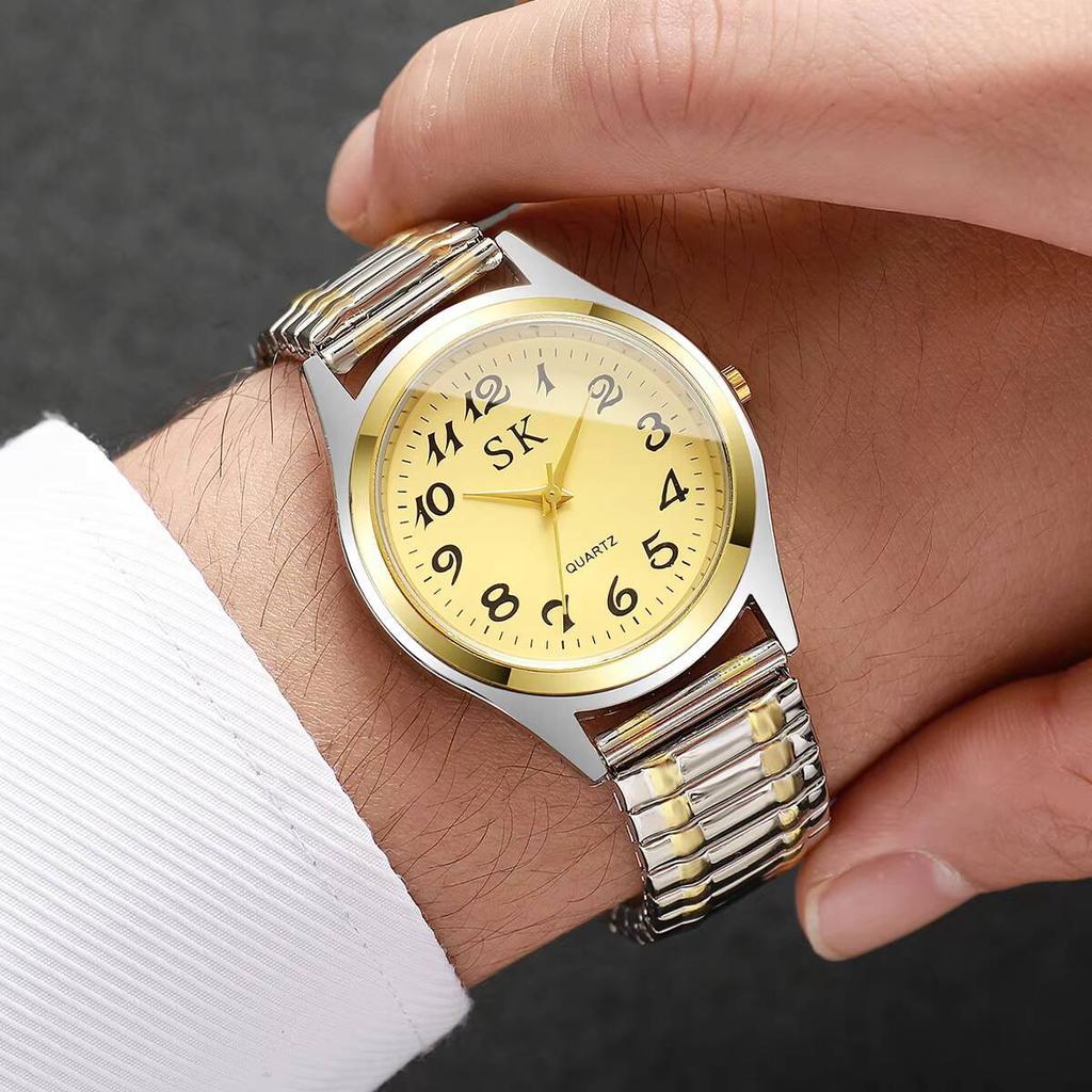 Fashion Elastic Strap Men Business Watches Arabic Dial Quartz Wristwatch Reloj Hombre