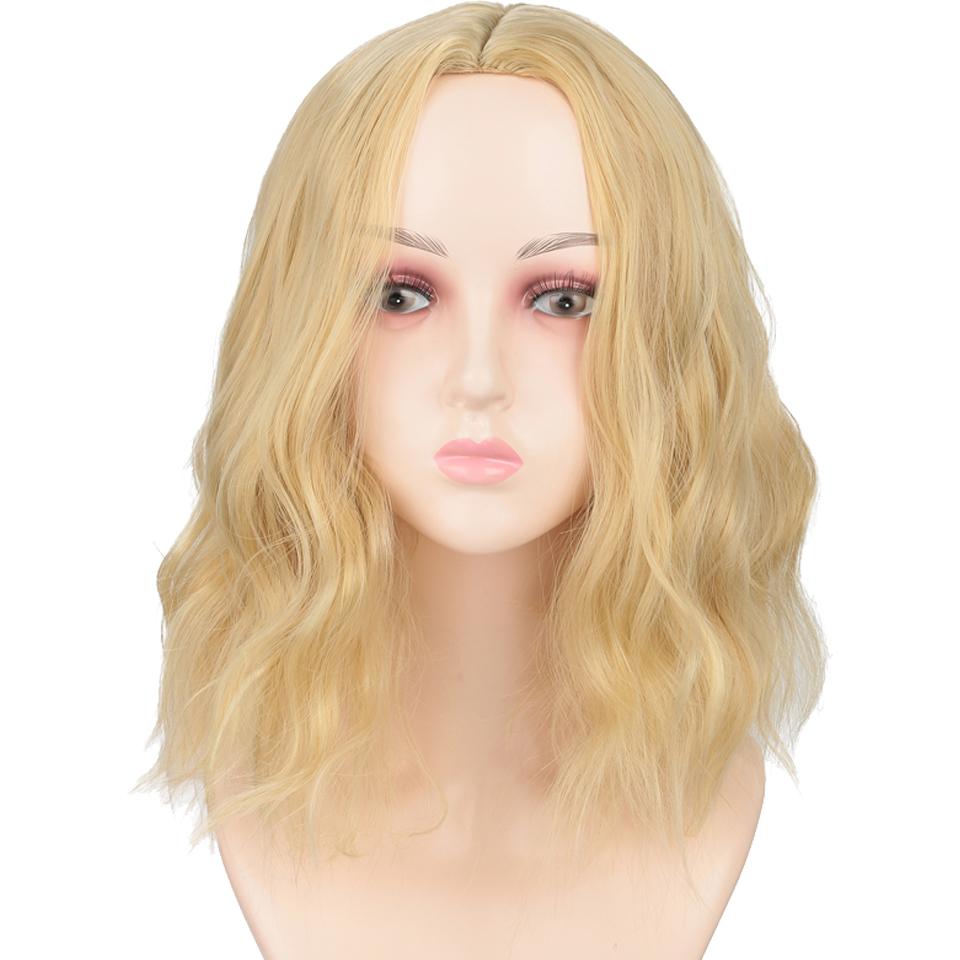 Blonde Einhorn kurze lockige blonde Bob-Perücken mit Pony für Frauen, tägliche Party, natürliches Haar, synthetisches, hitzebeständiges Faserhaar