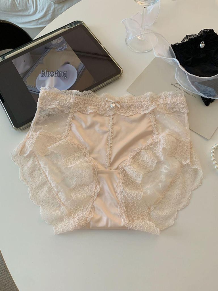 Flower Shadow Mist Veil 2.0: Japanese-Style Sexy Satin Lace Panties, Mid-High Waist, Cotton Crotch, Triangle Briefs for Women