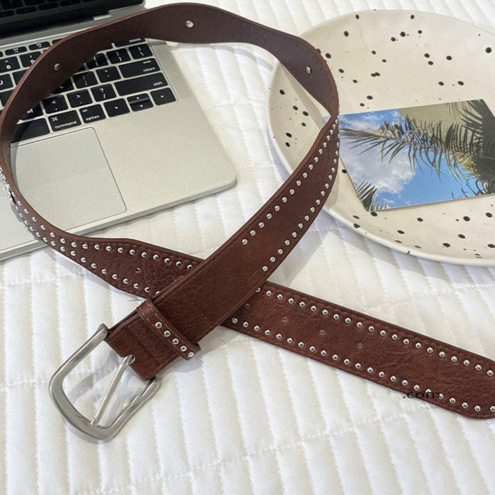 Y2k Wide Leather Waistband Maillard Punk Style Belt Retro Women Rivet Belt  Spicy Girls