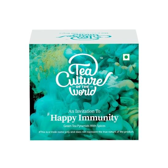 Teekultur der Welt Happy Immunity Grüner Tee | Ayurvedischer Kräutertee, Süßholz, Kurkuma, Sternanis, Ingwer, Thymian, Zitronenmelisse | 16 Stück