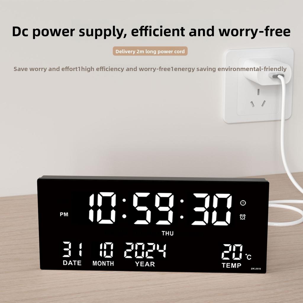 Classic LED Plug-in Wall Clock, Multifunctional Smart Electronic Calendar Clock for Living Room, 3615