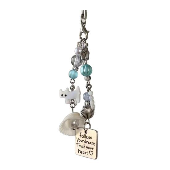 Mobile Phone Lanyard Faux Pearl Beads Shell Cat Charm Camera Hanging Rope Versatile Decorative Backpack Pendant