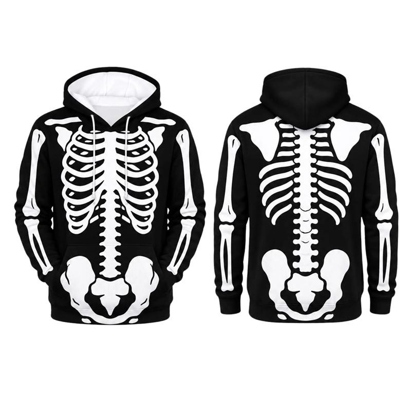 Halloween Skeleton Bone 3D Print Hoodie Unisex Pullover Sweatshirt Horror Cosplay Party Casual Streetwear Costume Tops