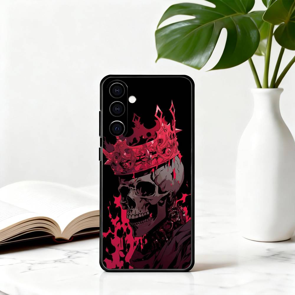 Purple red Silver S-Skull Phone Case For Samsung Galaxy A73,A72,A71,A70,A53,A52,A51,Soft Silicone Black Cover