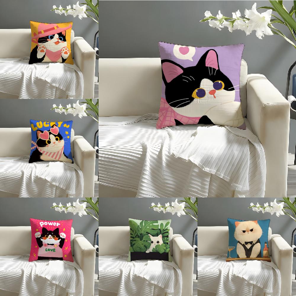 2 Cute Cartoon Cat Patterns Pillow Case Home Living Room Decoration Linen Pillowcover Pillow Cases Cushion Cover